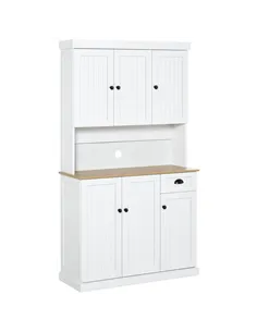 HOMCOM 180cm Freestanding Kitchen Cabinet, Modern Storage Cupboard with Open Countertop, Drawer and 6 Doors, White