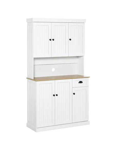 HOMCOM 180cm Freestanding Kitchen Cabinet, Modern Storage Cupboard with Open Countertop, Drawer and 6 Doors, White