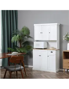 HOMCOM 180cm Freestanding Kitchen Cabinet, Modern Storage Cupboard with Open Countertop, Drawer and 6 Doors, White 2