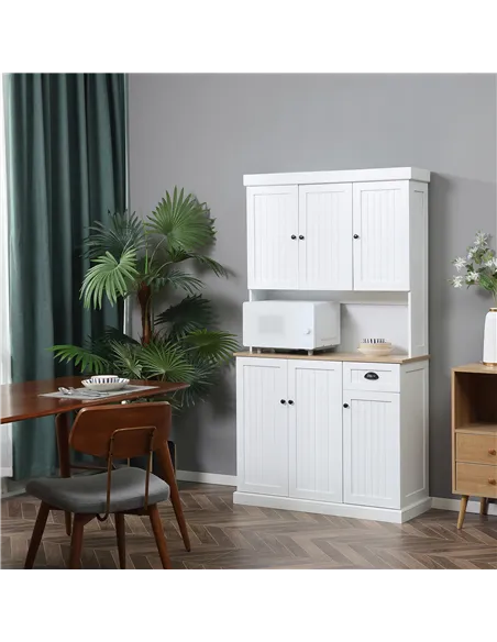 HOMCOM 180cm Freestanding Kitchen Cabinet, Modern Storage Cupboard with Open Countertop, Drawer and 6 Doors, White