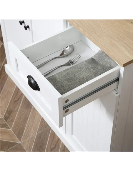 HOMCOM 180cm Freestanding Kitchen Cabinet, Modern Storage Cupboard with Open Countertop, Drawer and 6 Doors, White