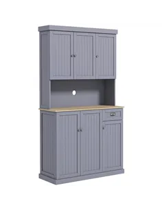 HOMCOM 180cm Freestanding Kitchen Cabinet, Modern Storage Cupboard with Open Countertop, Drawer and 6 Doors, Grey