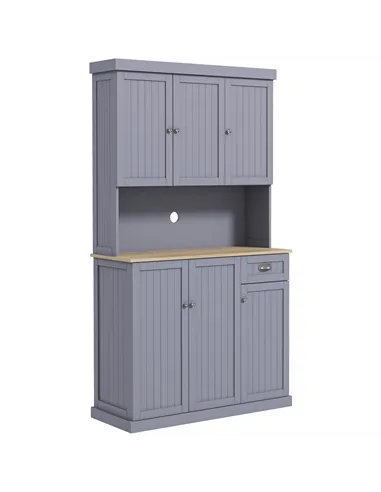 HOMCOM 180cm Freestanding Kitchen Cabinet, Modern Storage Cupboard with Open Countertop, Drawer and 6 Doors, Grey