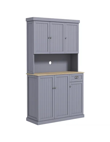 HOMCOM 180cm Freestanding Kitchen Cabinet, Modern Storage Cupboard with Open Countertop, Drawer and 6 Doors, Grey