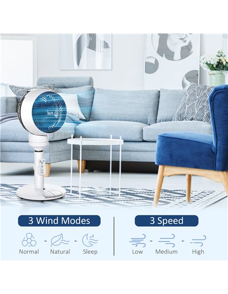 HOMCOM 9'' Air Circulator Fan 3 Speed 3 Mode, 70° Oscillation 90° Vertical Tilt, Height Adjustable, Remote Controller, for Livin