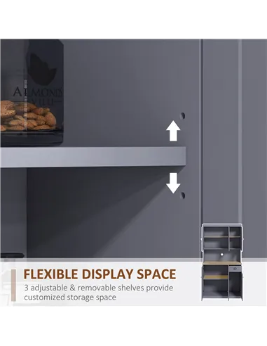 HOMCOM 180cm Freestanding Kitchen Cabinet, Modern Storage Cupboard with Open Countertop, Drawer and 6 Doors, Grey