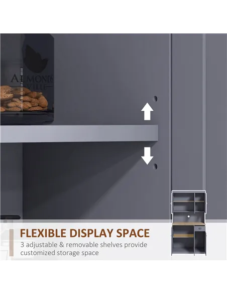 HOMCOM 180cm Freestanding Kitchen Cabinet, Modern Storage Cupboard with Open Countertop, Drawer and 6 Doors, Grey