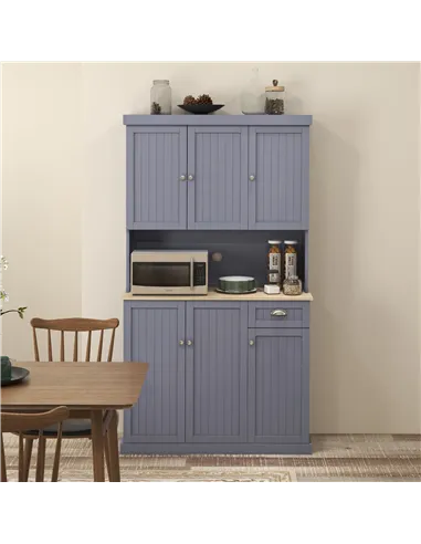 HOMCOM 180cm Freestanding Kitchen Cabinet, Modern Storage Cupboard with Open Countertop, Drawer and 6 Doors, Grey