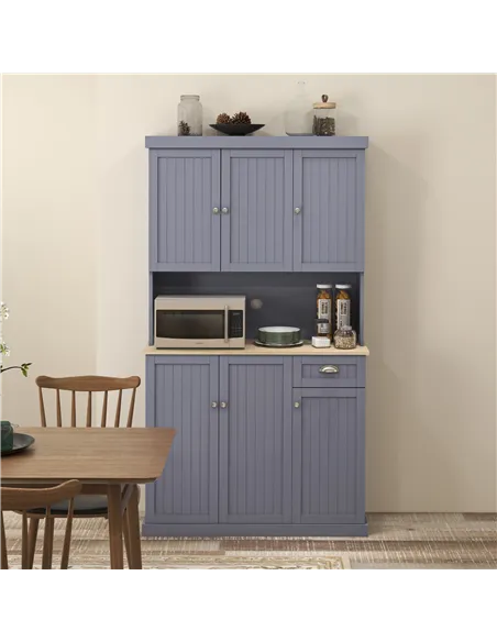HOMCOM 180cm Freestanding Kitchen Cabinet, Modern Storage Cupboard with Open Countertop, Drawer and 6 Doors, Grey