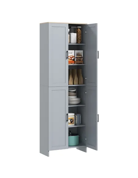 HOMCOM Freestanding Kitchen Cupboard, 4-Door Storage Cabinet with Adjustable Shelves, Modern Kitchen Pantry for Dining Room, 170