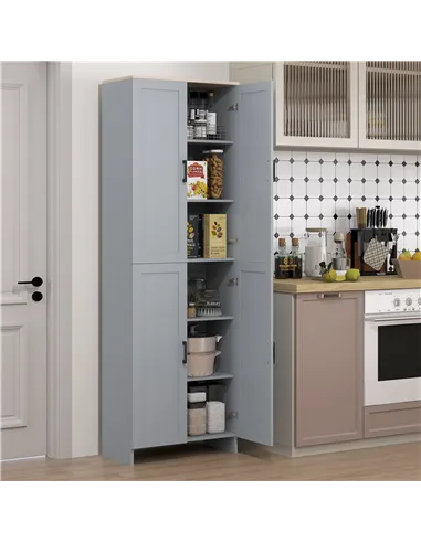 HOMCOM Freestanding Kitchen Cupboard, 4-Door Storage Cabinet with Adjustable Shelves, Modern Kitchen Pantry for Dining Room, 170