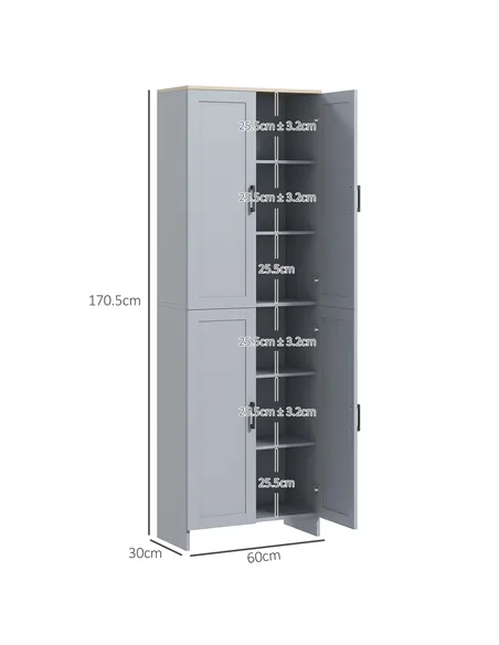 HOMCOM Freestanding Kitchen Cupboard, 4-Door Storage Cabinet with Adjustable Shelves, Modern Kitchen Pantry for Dining Room, 170