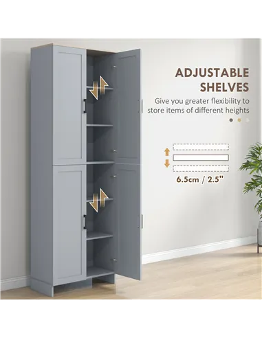 HOMCOM Freestanding Kitchen Cupboard, 4-Door Storage Cabinet with Adjustable Shelves, Modern Kitchen Pantry for Dining Room, 170