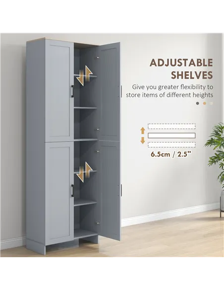 HOMCOM Freestanding Kitchen Cupboard, 4-Door Storage Cabinet with Adjustable Shelves, Modern Kitchen Pantry for Dining Room, 170
