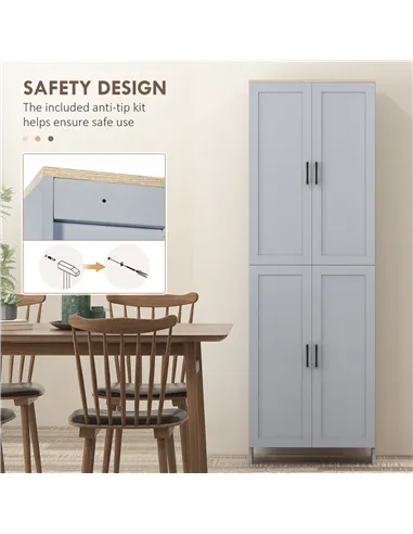 HOMCOM Freestanding Kitchen Cupboard, 4-Door Storage Cabinet with Adjustable Shelves, Modern Kitchen Pantry for Dining Room, 170