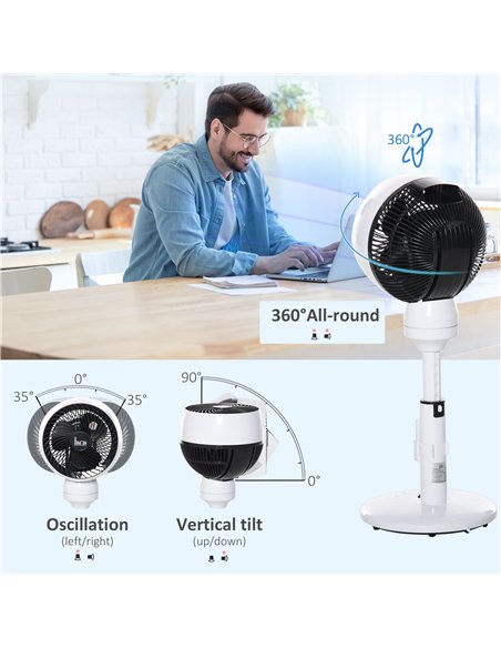 HOMCOM 9'' Air Circulator Fan 3 Speed 3 Mode, 70° Oscillation 90° Vertical Tilt, Height Adjustable, Remote Controller, for Livin