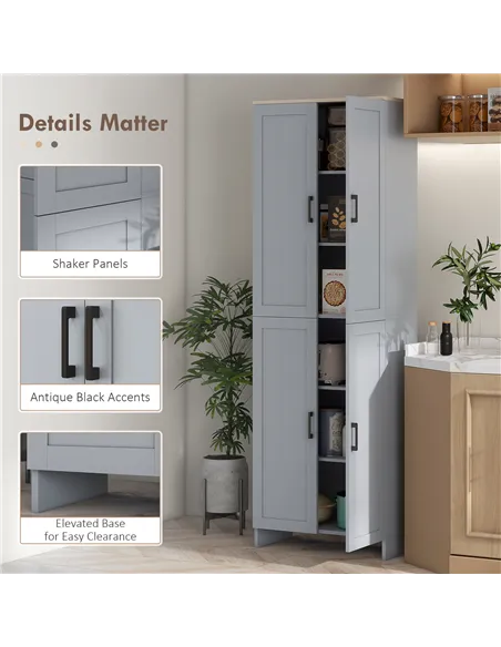 HOMCOM Freestanding Kitchen Cupboard, 4-Door Storage Cabinet with Adjustable Shelves, Modern Kitchen Pantry for Dining Room, 170