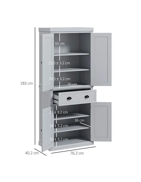 HOMCOM Freestanding Multi-Storage Kitchen Cabinet - Grey
