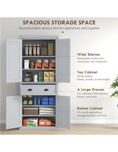 HOMCOM Freestanding Multi-Storage Kitchen Cabinet - Grey