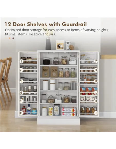 HOMCOM Freestanding Multi-Storage Kitchen Cupboard with Adjustable Shelves White