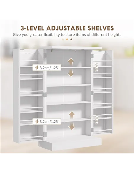 HOMCOM Freestanding Multi-Storage Kitchen Cupboard with Adjustable Shelves White