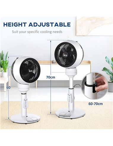 HOMCOM 9'' Air Circulator Fan 3 Speed 3 Mode, 70° Oscillation 90° Vertical Tilt, Height Adjustable, Remote Controller, for Livin