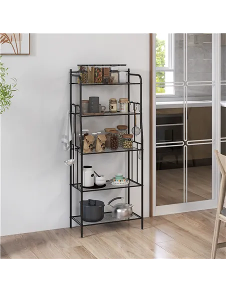 HOMCOM Five-Tier Steel Frame Kitchen Shelving Unit - Black