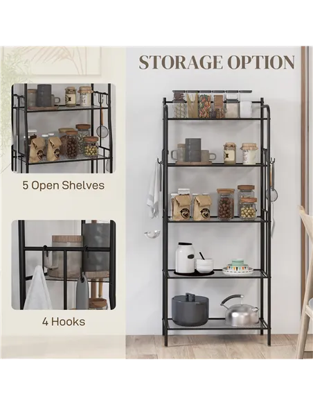 HOMCOM Five-Tier Steel Frame Kitchen Shelving Unit - Black