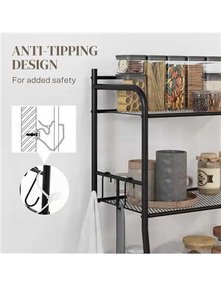 HOMCOM Five-Tier Steel Frame Kitchen Shelving Unit - Black