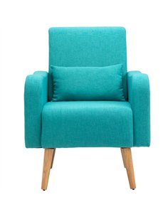 HOMCOM Accent Chair, Linen-Touch Armchair with Pillow, Upholstered Leisure Lounge Sofa for Living Room, Club Chair with Rubber W