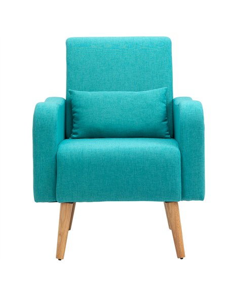HOMCOM Accent Chair, Linen-Touch Armchair with Pillow, Upholstered Leisure Lounge Sofa for Living Room, Club Chair with Rubber W