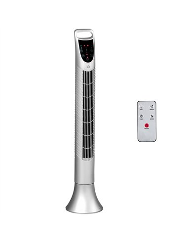 HOMCOM 36'' Freestanding Tower Fan, 3 Speed 3 Mode, 7.5h Timer, 70 Degree Oscillation, LED Panel, 5M Remote Controller, Silver