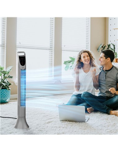 HOMCOM 36'' Freestanding Tower Fan, 3 Speed 3 Mode, 7.5h Timer, 70 Degree Oscillation, LED Panel, 5M Remote Controller, Silver