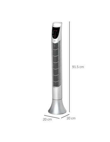 HOMCOM 36'' Freestanding Tower Fan, 3 Speed 3 Mode, 7.5h Timer, 70 Degree Oscillation, LED Panel, 5M Remote Controller, Silver