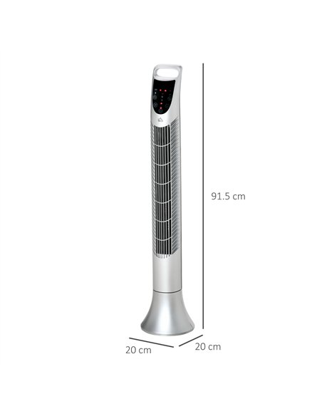 HOMCOM 36'' Freestanding Tower Fan, 3 Speed 3 Mode, 7.5h Timer, 70 Degree Oscillation, LED Panel, 5M Remote Controller, Silver