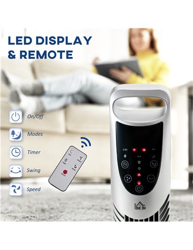 HOMCOM 36'' Freestanding Tower Fan, 3 Speed 3 Mode, 7.5h Timer, 70 Degree Oscillation, LED Panel, 5M Remote Controller, Silver