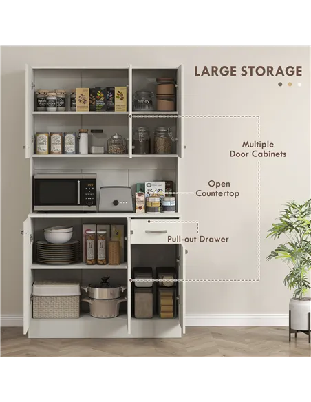 HOMCOM Freestanding Kitchen Pantry Storage Cabinet - White