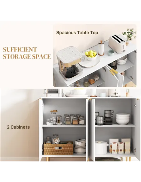 HOMCOM Sideboard Buffet Cabinet, Modern Kitchen Storage Cabinet with 4 Doors and Adjustable Shelves, Living Room Cabinet with Me
