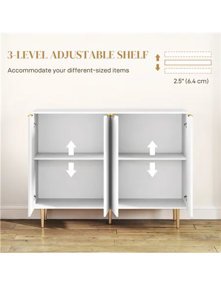 HOMCOM Sideboard Buffet Cabinet, Modern Kitchen Storage Cabinet with 4 Doors and Adjustable Shelves, Living Room Cabinet with Me
