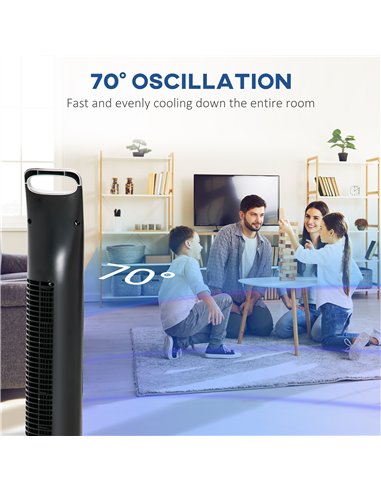HOMCOM 36'' Freestanding Tower Fan, 3 Speed 3 Mode, 7.5h Timer, 70 Degree Oscillation, LED Panel, 5M Remote Controller, Silver