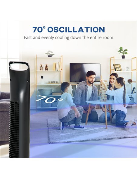 HOMCOM 36'' Freestanding Tower Fan, 3 Speed 3 Mode, 7.5h Timer, 70 Degree Oscillation, LED Panel, 5M Remote Controller, Silver