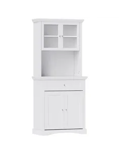 HOMCOM 4-Door Kitchen Cupboard with Drawer, Freestanding Kitchen Cabinet with Glass Doors, Adjustable Shelves and Open Counter, 