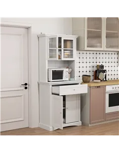 HOMCOM 4-Door Kitchen Cupboard with Drawer, Freestanding Kitchen Cabinet with Glass Doors, Adjustable Shelves and Open Counter,  2