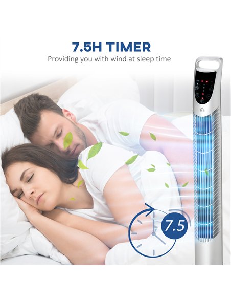HOMCOM 36'' Freestanding Tower Fan, 3 Speed 3 Mode, 7.5h Timer, 70 Degree Oscillation, LED Panel, 5M Remote Controller, Silver