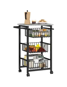 HOMCOM Three Basket Mobile Kitchen Island, with Brakes - Grey/Black
