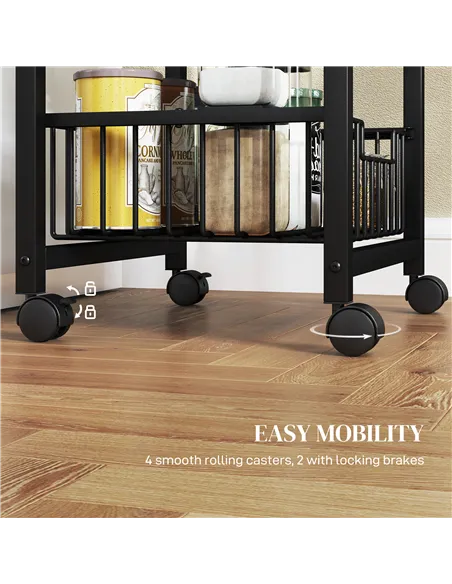 HOMCOM Three Basket Mobile Kitchen Island, with Brakes - Grey/Black