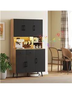 HOMCOM 176 cm Kitchen Cupboard with LED Lights - Oak and Black 2