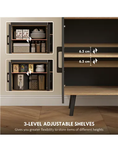 HOMCOM 176 cm Kitchen Cupboard with LED Lights - Oak and Black