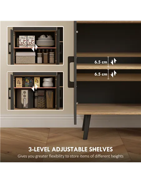 HOMCOM 176 cm Kitchen Cupboard with LED Lights - Oak and Black