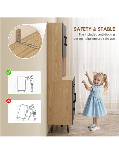 HOMCOM 176 cm Kitchen Cupboard with LED Lights - Oak and Black